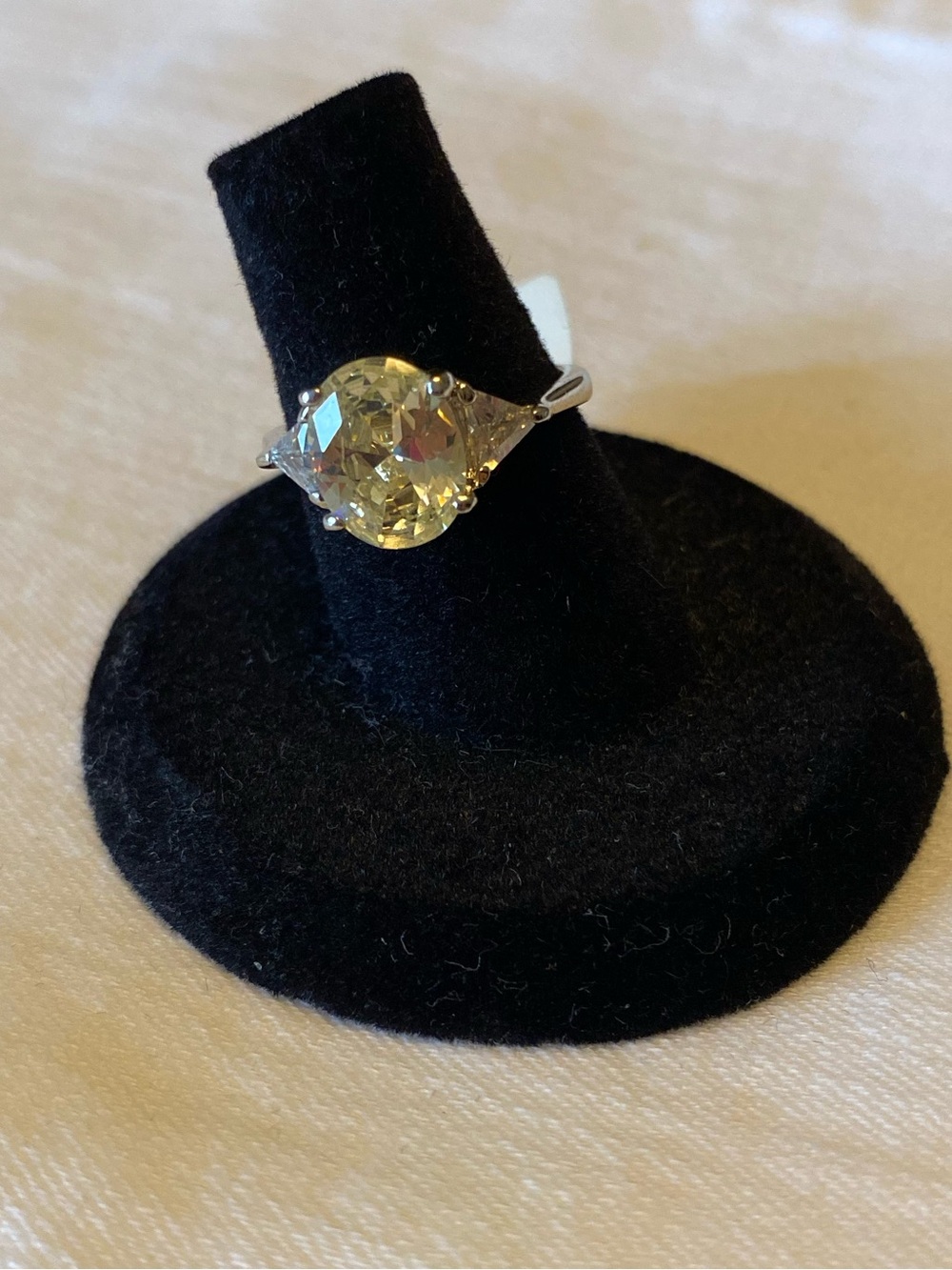 Classic Solitaire Silver Ring with Yellow-Cut Stone, Size 6